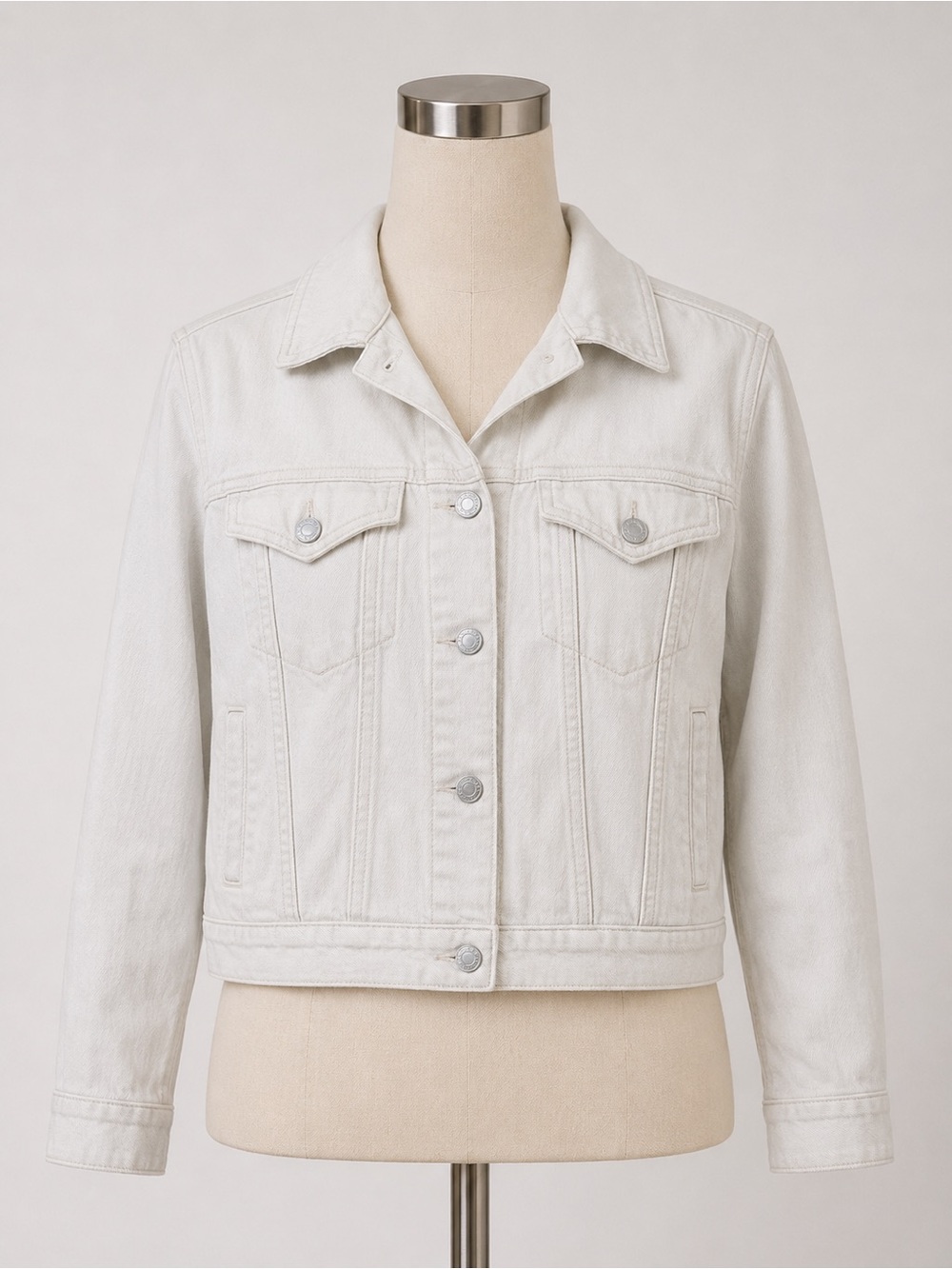 7 For All Mankind Trucker Denim Jacket Off White Button Front‎ 3/4 Sleeve Large